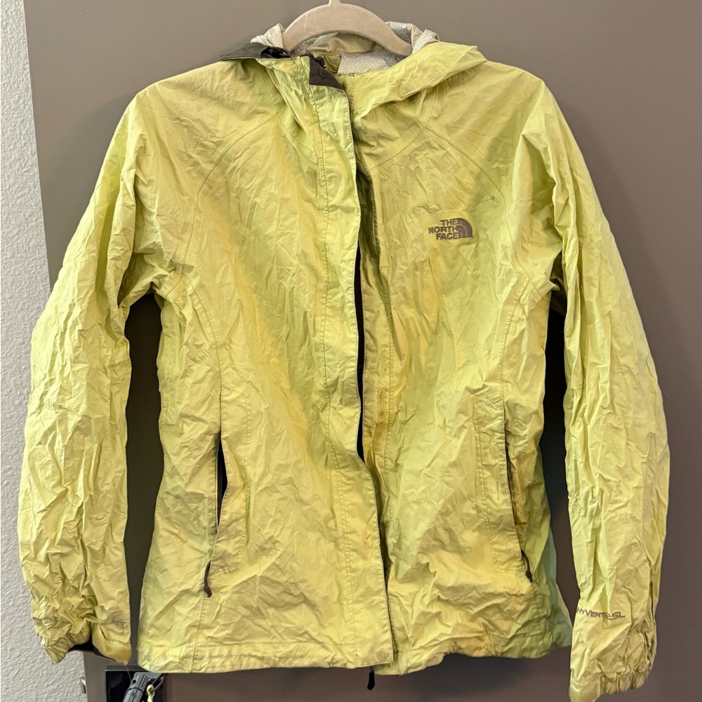 The North Face yellow rain jacket